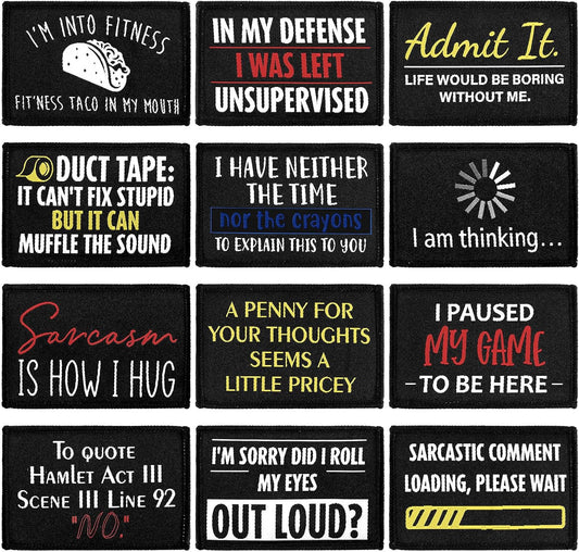 24 Pcs Funny Sayings Patches - Hook & Loop Set Veteran Patches