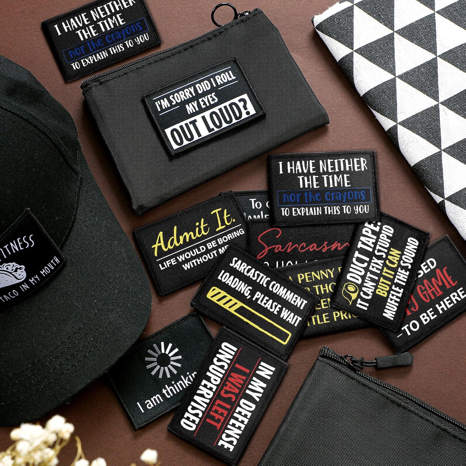 24 Pcs Funny Sayings Patches - Hook & Loop Set Veteran Patches