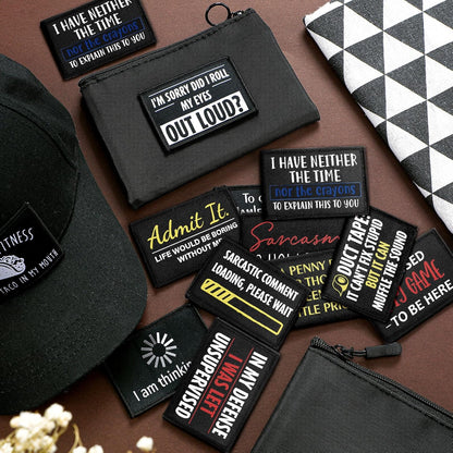 24 Pcs Funny Sayings Patches - Hook & Loop Set Veteran Patches