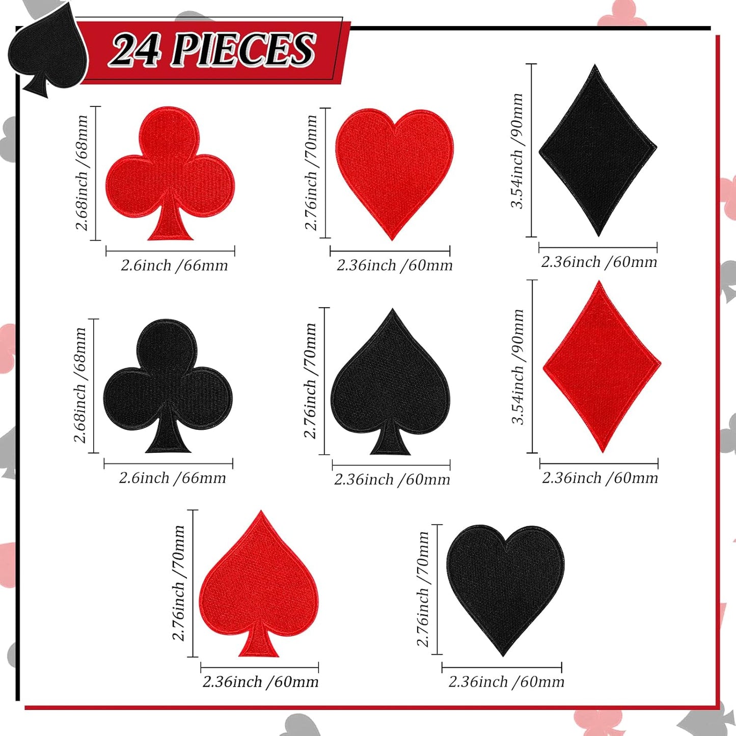 24 Pcs Play Cards Iron On Patches - Poker Las Vegas Veteran Patches