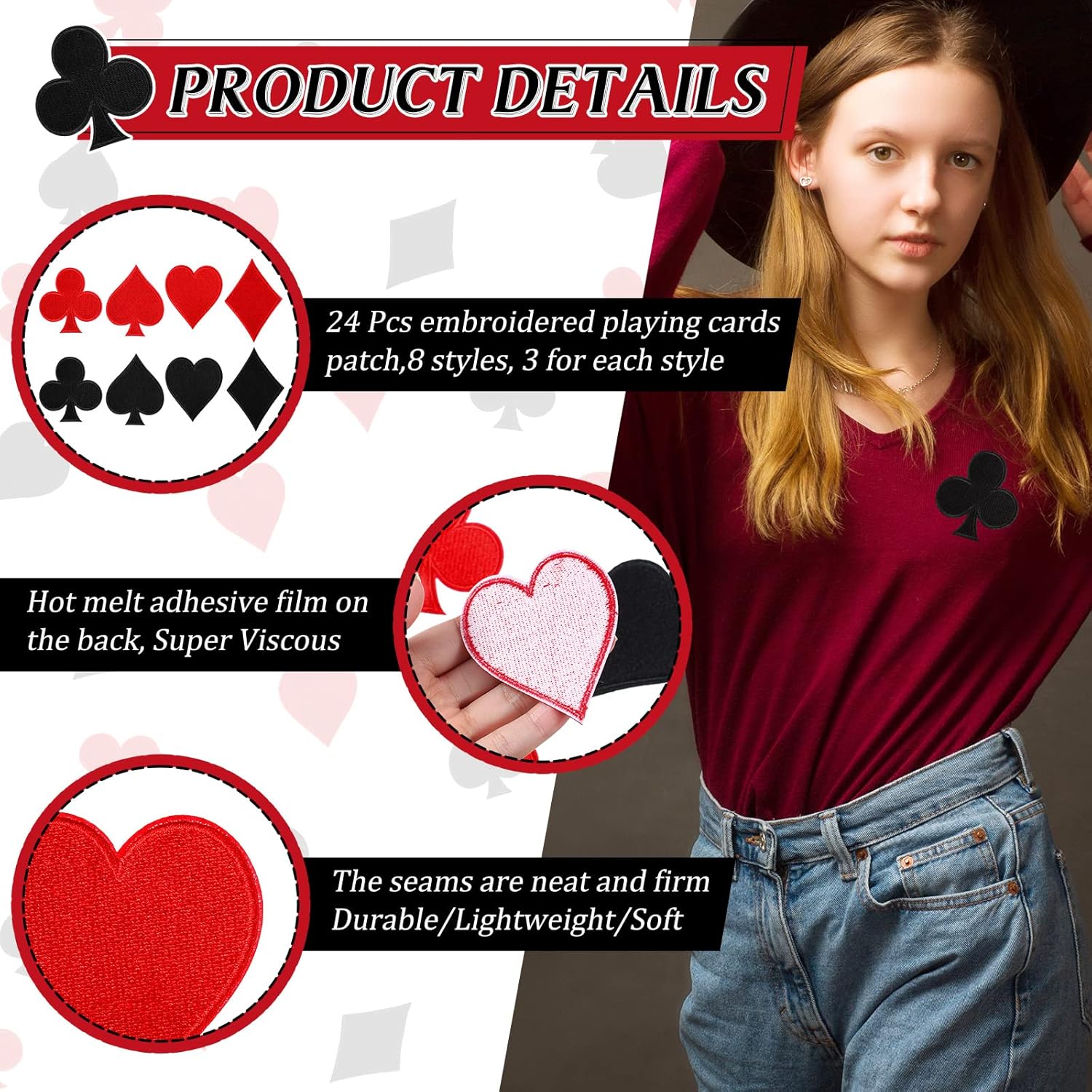 24 Pcs Play Cards Iron On Patches - Poker Las Vegas Veteran Patches