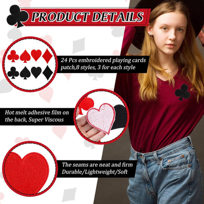 24 Pcs Play Cards Iron On Patches - Poker Las Vegas Veteran Patches