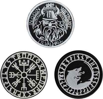 3 Pcs Viking Compass Patches - Norse Rune Tactical Veteran Patches