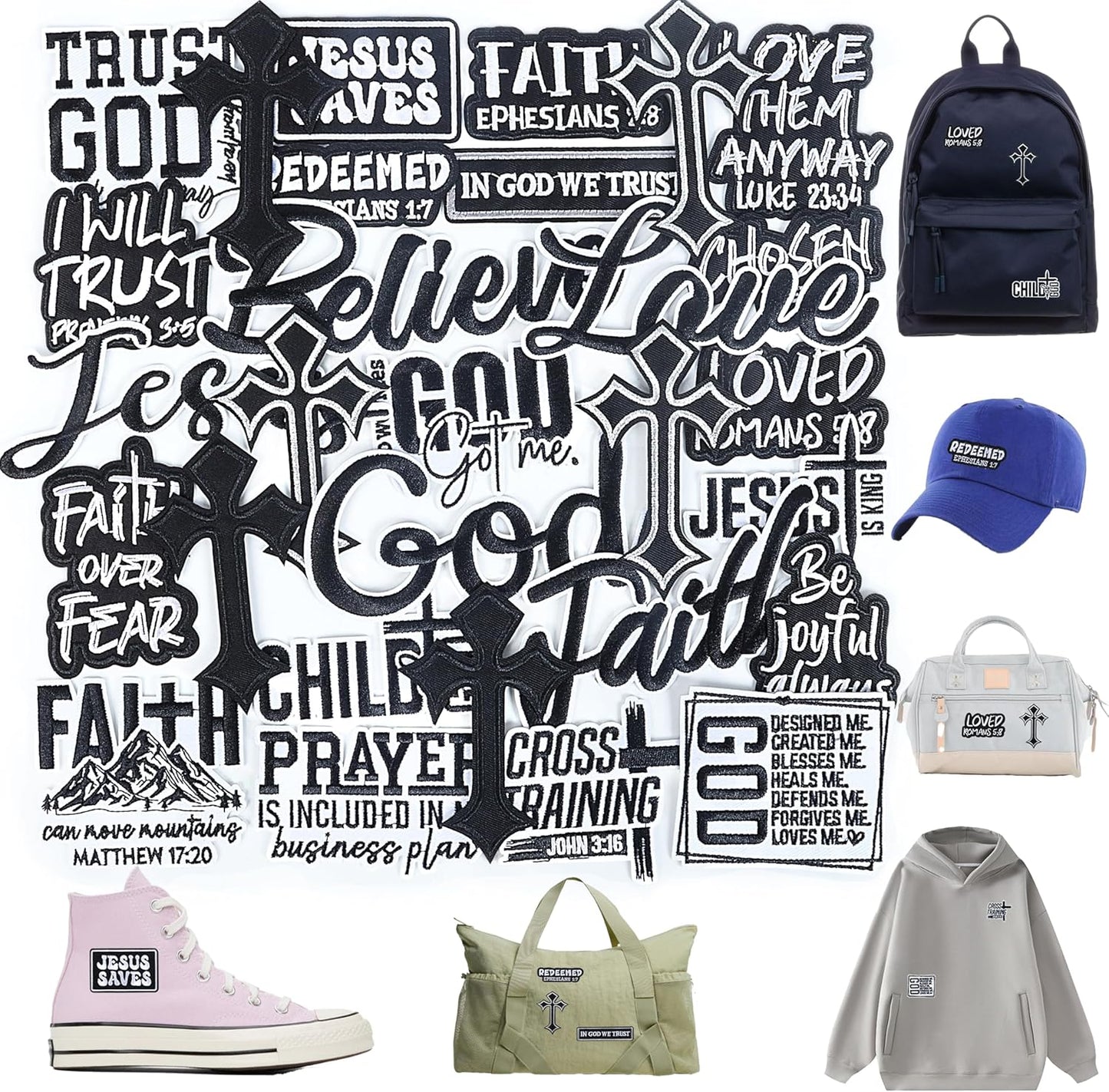 30 Pack Christian Patches - Bible Verse Religious Veteran Patches