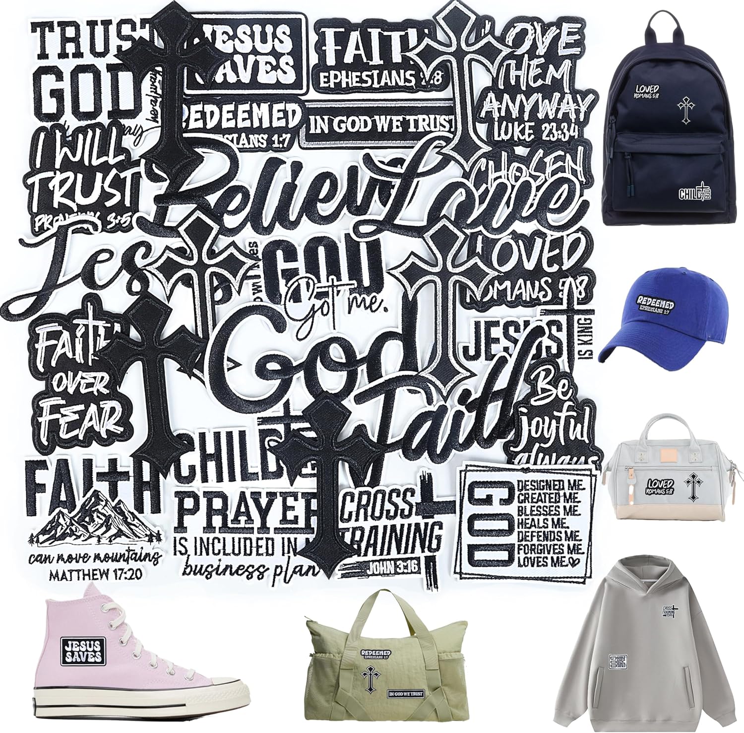 30 Pack Christian Patches - Bible Verse Religious Veteran Patches