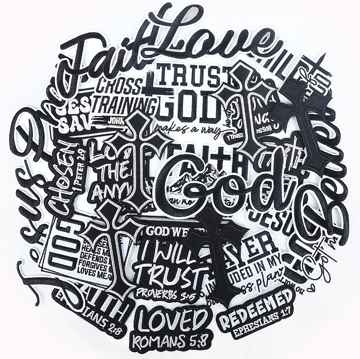 30 Pack Christian Patches - Bible Verse Religious Veteran Patches