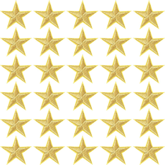 30 Pcs Gold Star Iron On Patches - 1 Inch Embroidered Veteran Patches