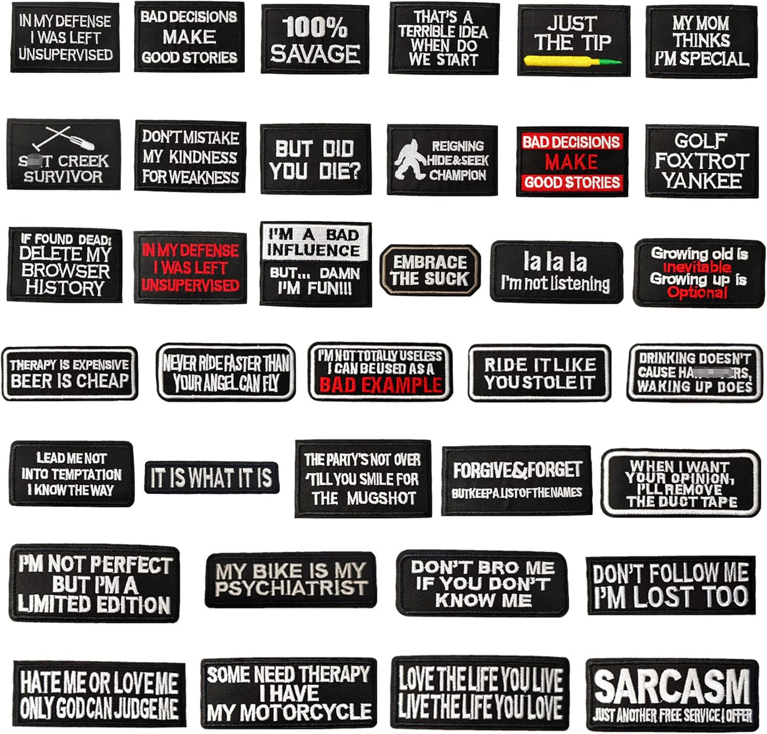 36 Pcs Funny Phrases Patches - Motorcycle Biker Veteran Patches
