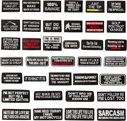 36 Pcs Funny Phrases Patches - Motorcycle Biker Veteran Patches