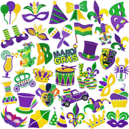 36 Pcs Mardi Gras Iron On Patches - Embroidered Veteran Patches
