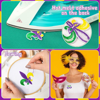 36 Pcs Mardi Gras Iron On Patches - Embroidered Veteran Patches