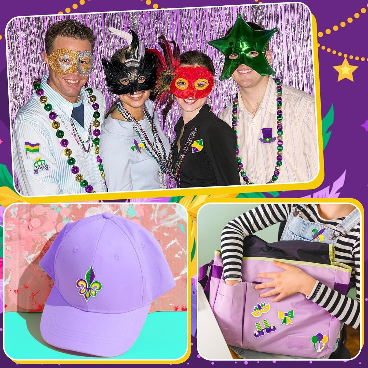 36 Pcs Mardi Gras Iron On Patches - Embroidered Veteran Patches