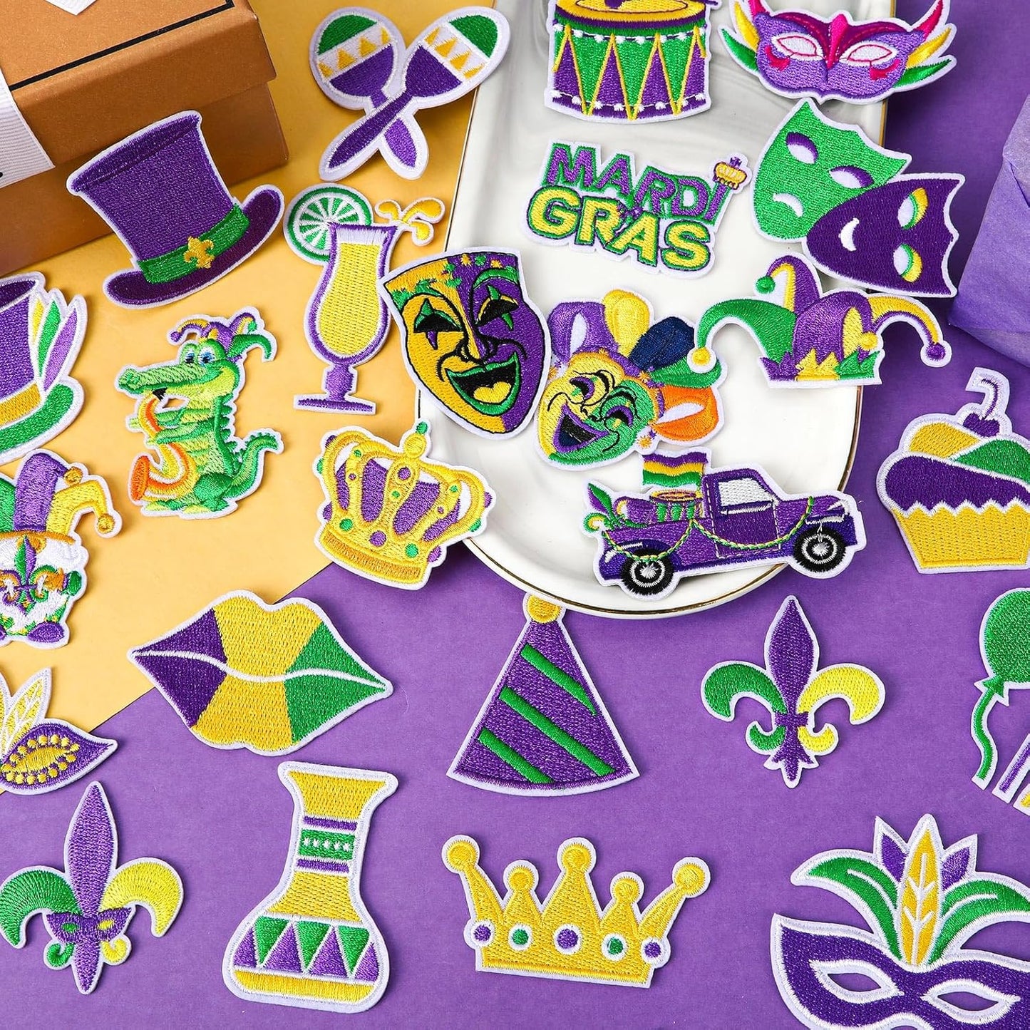 36 Pcs Mardi Gras Iron On Patches - Embroidered Veteran Patches