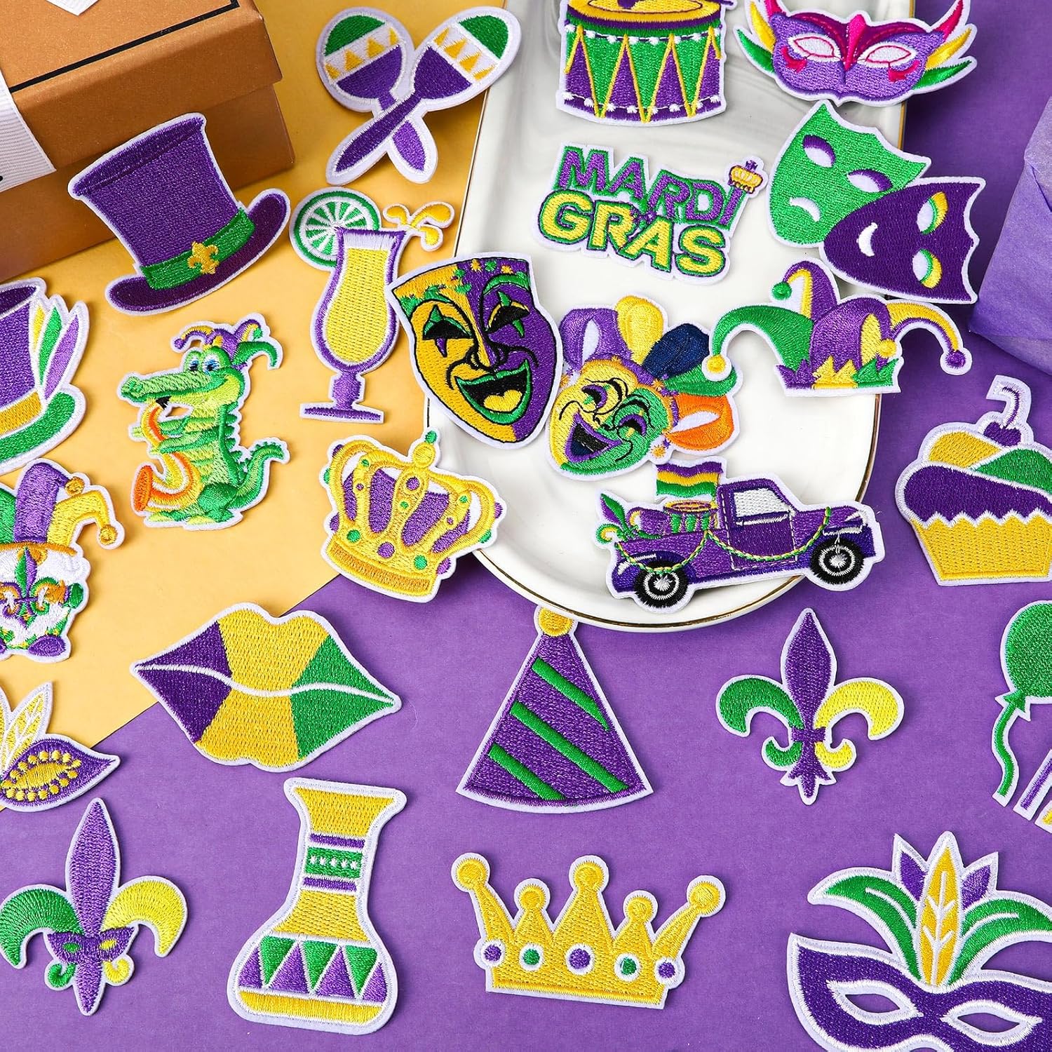 36 Pcs Mardi Gras Iron On Patches - Embroidered Veteran Patches