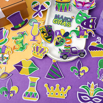 36 Pcs Mardi Gras Iron On Patches - Embroidered Veteran Patches
