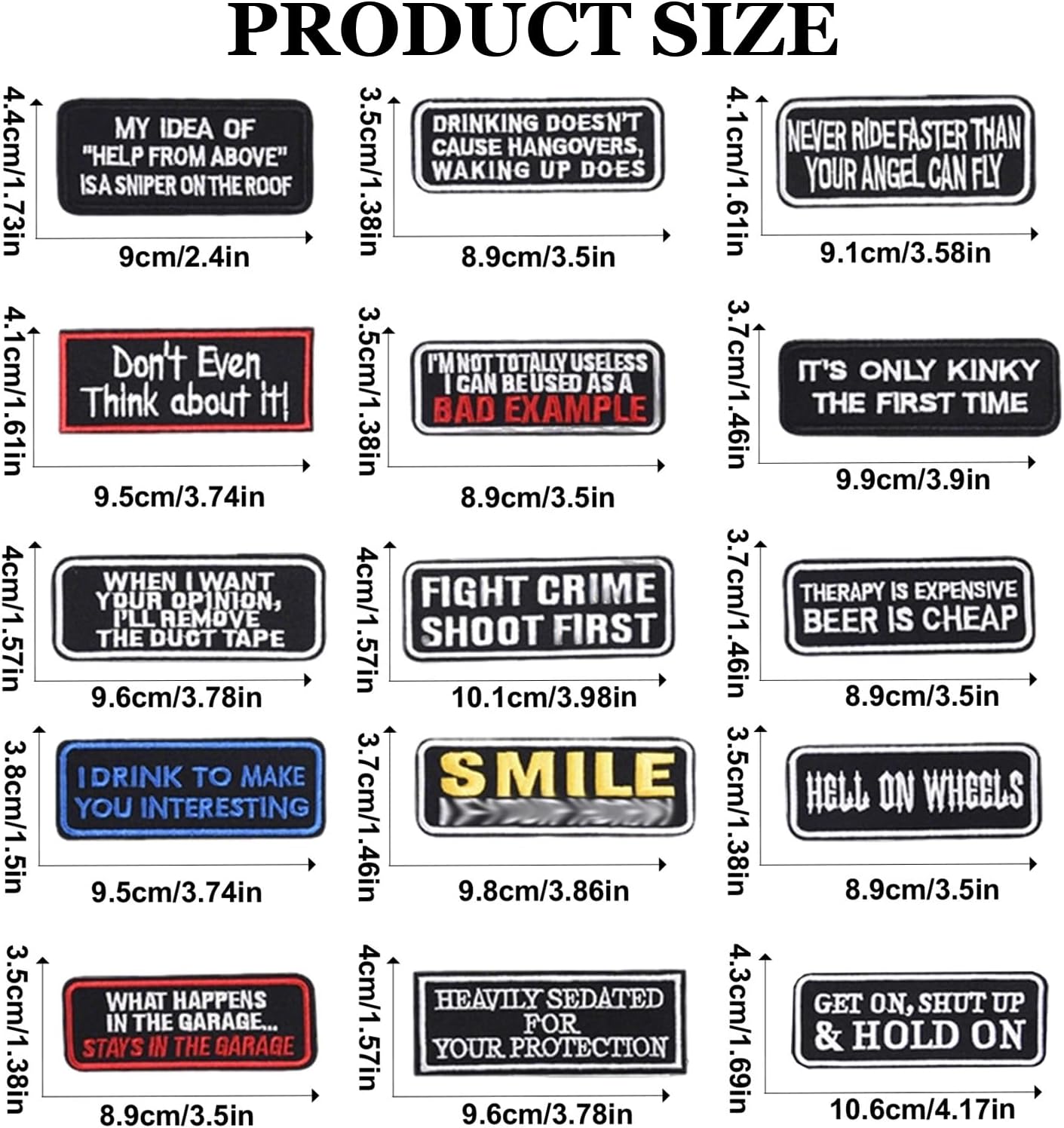 36 Pcs Motorcycle Phrases Patches - Biker Slogan Veteran Patches