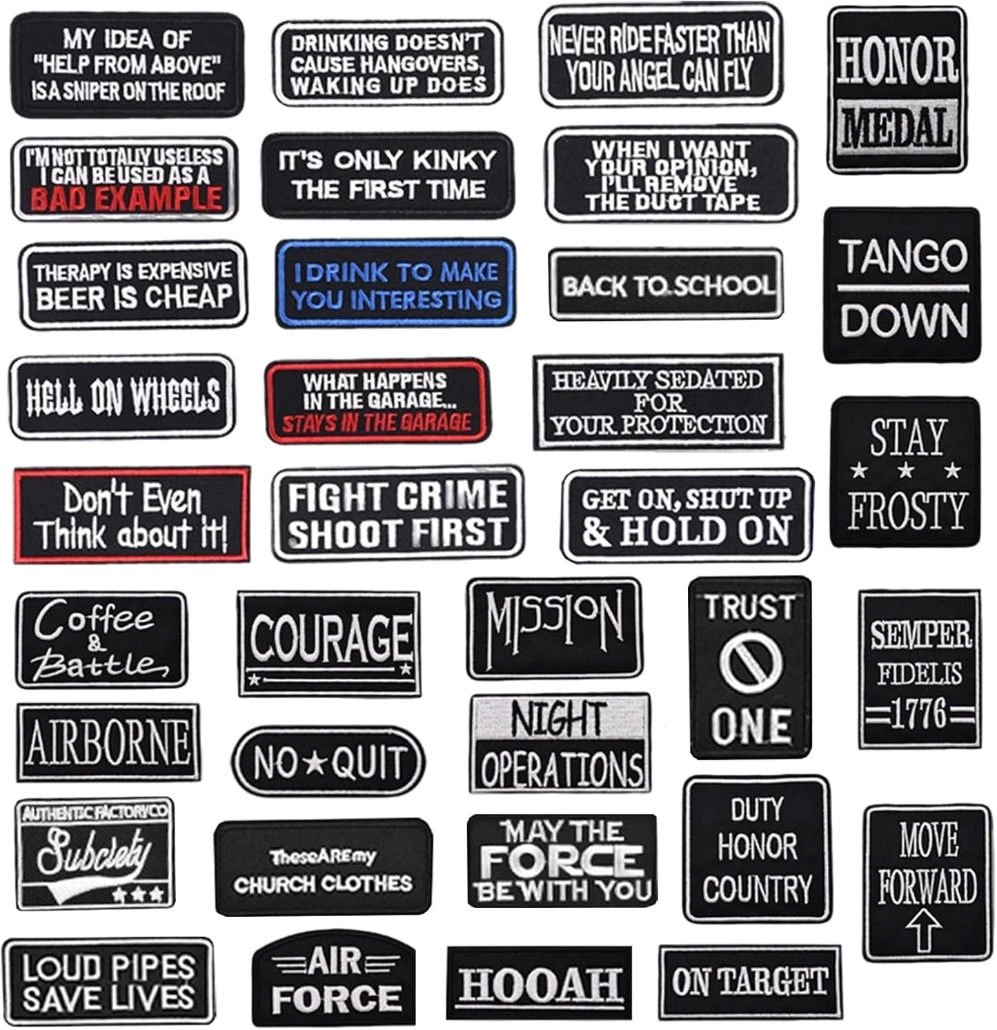 36 Pcs Motorcycle Phrases Patches - Biker Slogan Veteran Patches