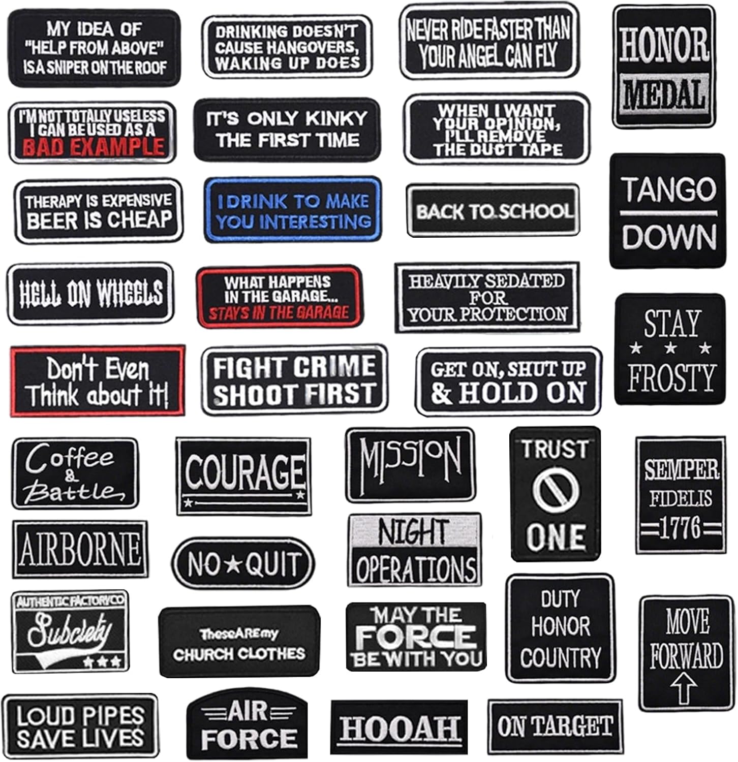 36 Pcs Motorcycle Phrases Patches - Biker Slogan Veteran Patches