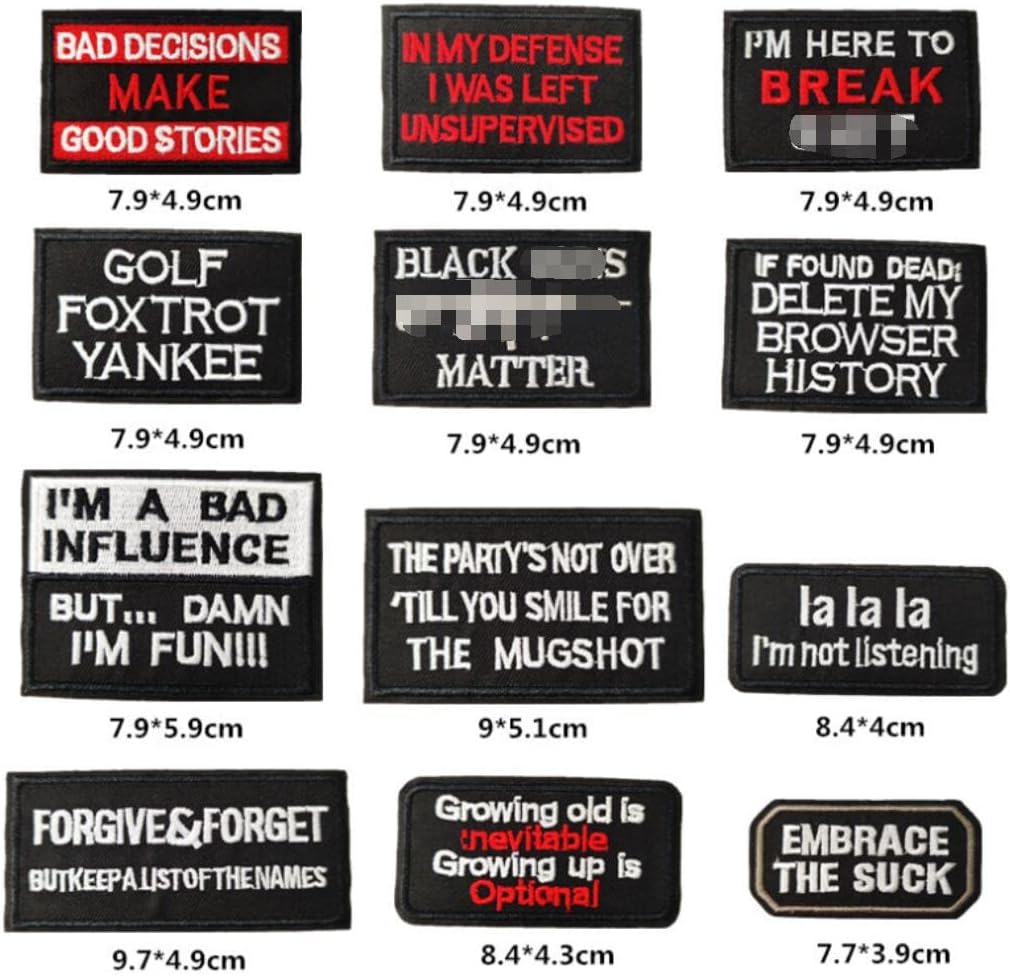 40 Pcs Funny Slogan Patches - Motorcycle Biker Veteran Patches
