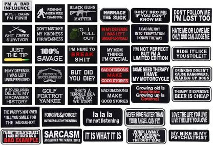 40 Pcs Funny Slogan Patches - Motorcycle Biker Veteran Patches
