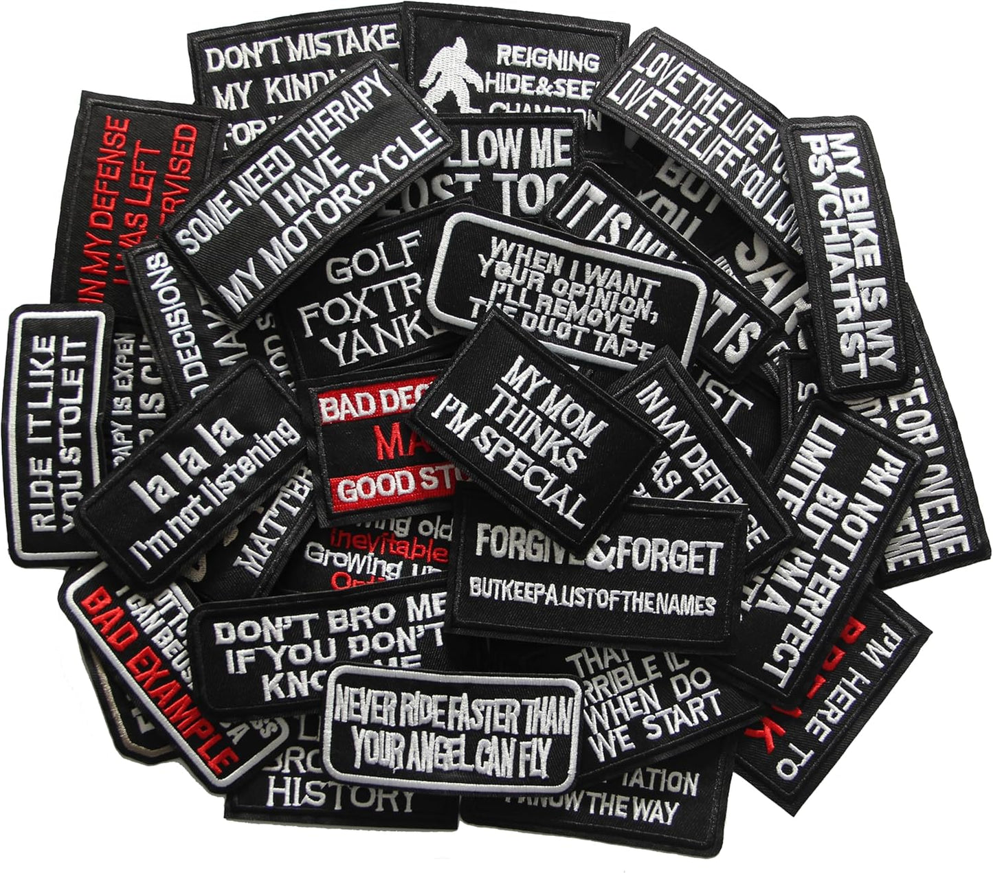 40 Pcs Funny Slogan Patches - Motorcycle Biker Veteran Patches