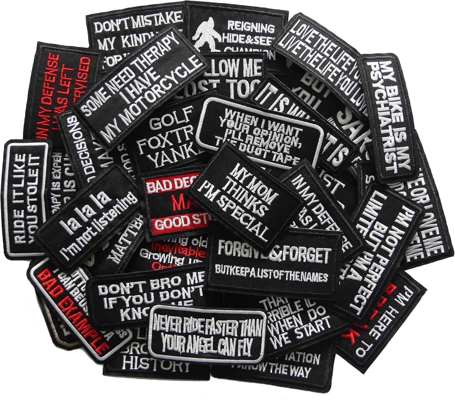 40 Pcs Funny Slogan Patches - Motorcycle Biker Veteran Patches