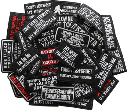 40 Pcs Funny Slogan Patches - Motorcycle Biker Veteran Patches