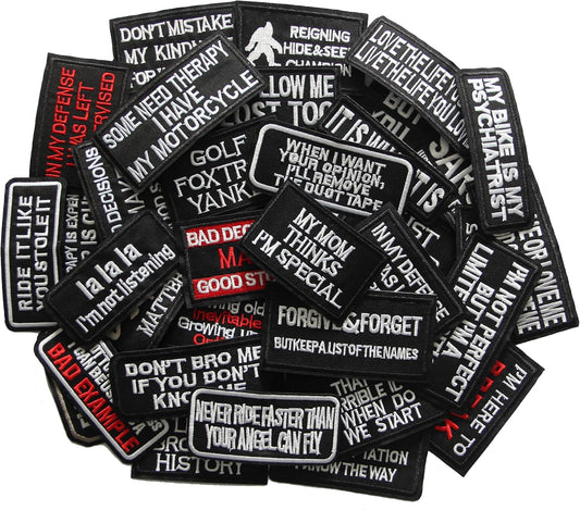 40 Pcs Funny Slogan Patches - Motorcycle Biker Veteran Patches