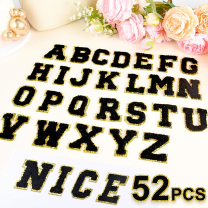 52 Pcs Adhesive Letter Patches - A - Z Chenille Black Veteran Patches