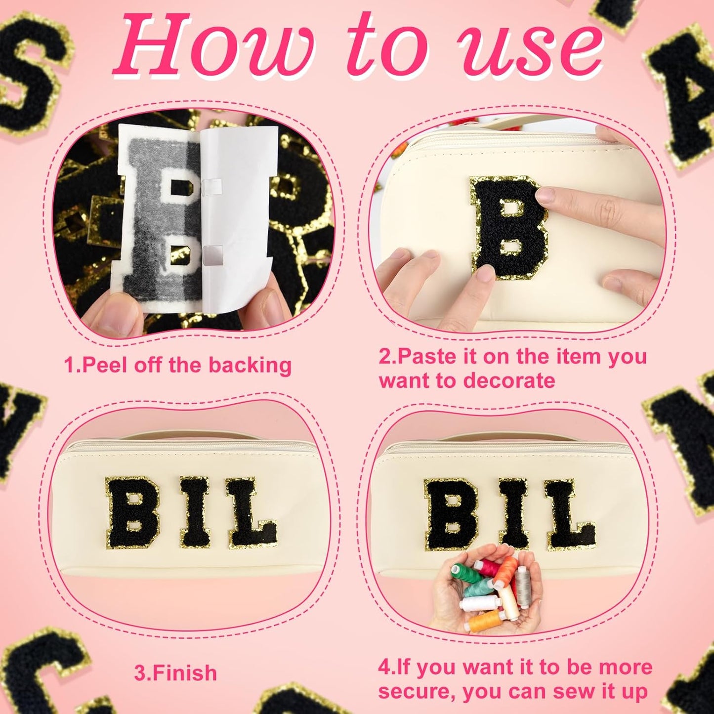 52 Pcs Adhesive Letter Patches - A - Z Chenille Black Veteran Patches