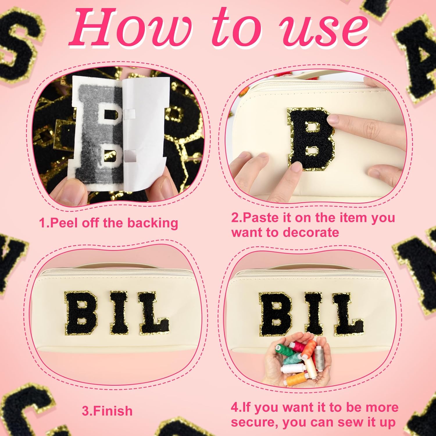 52 Pcs Adhesive Letter Patches - A - Z Chenille Black Veteran Patches