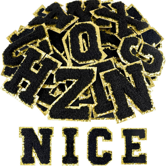 52 Pcs Adhesive Letter Patches - A - Z Chenille Black Veteran Patches
