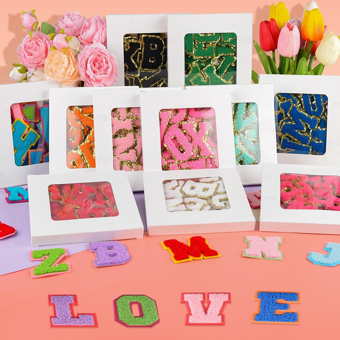 52 Pcs Adhesive Letter Patches - A - Z Chenille Black Veteran Patches