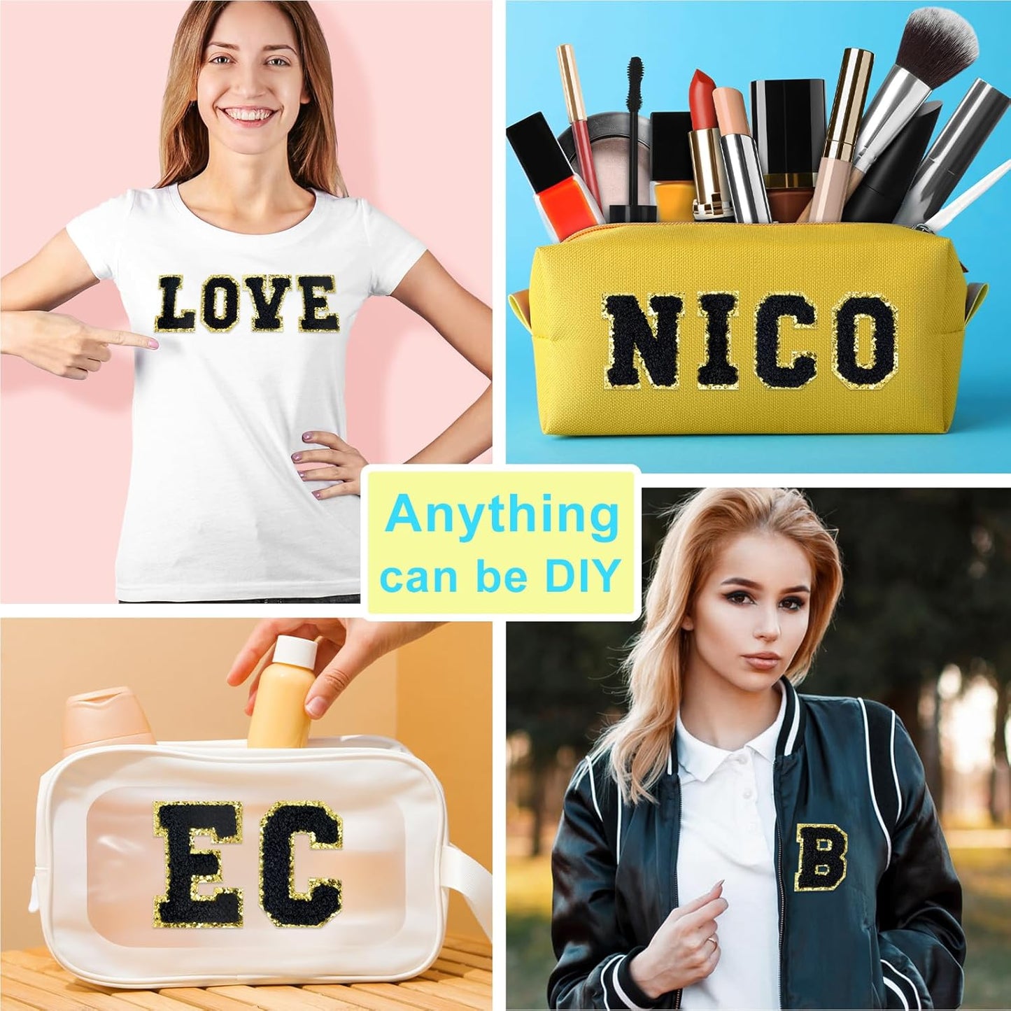 52 Pcs Adhesive Letter Patches - A - Z Chenille Black Veteran Patches