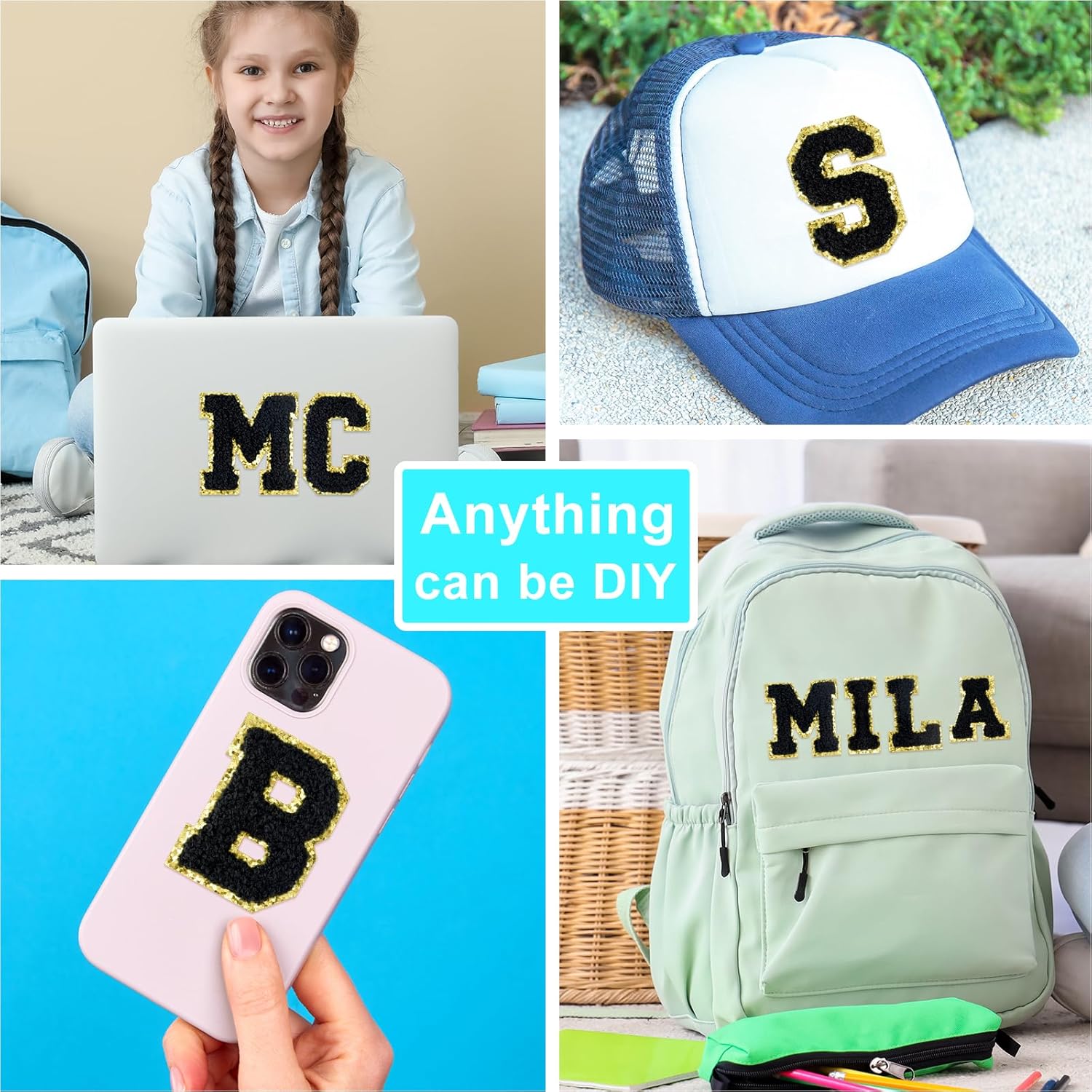 52 Pcs Adhesive Letter Patches - A - Z Chenille Black Veteran Patches