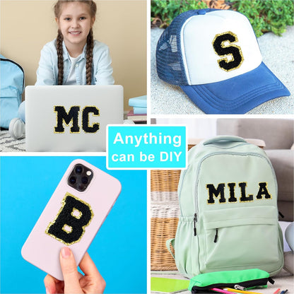 52 Pcs Adhesive Letter Patches - A - Z Chenille Black Veteran Patches