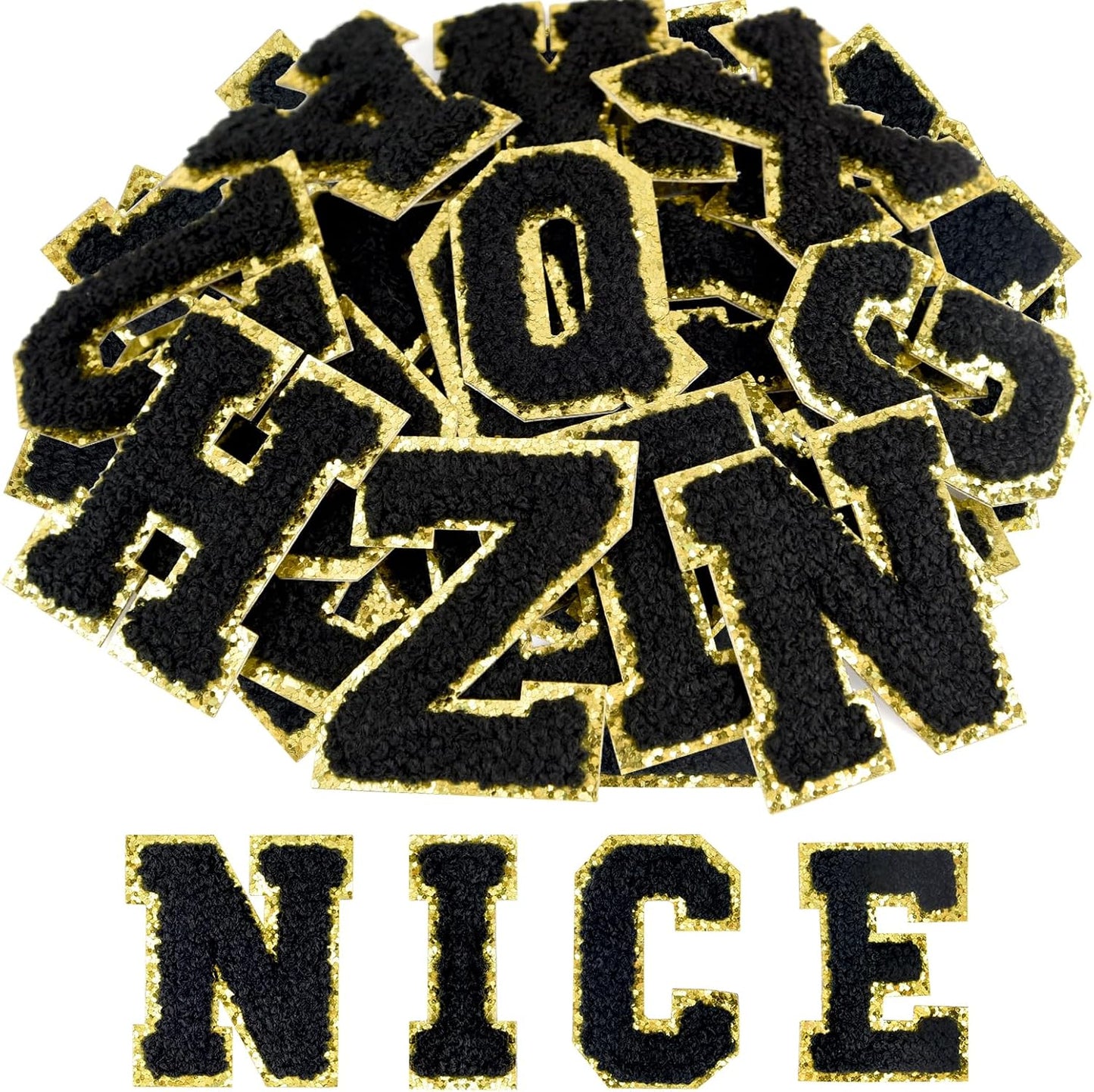 52 Pcs Adhesive Letter Patches - A - Z Chenille Black Veteran Patches