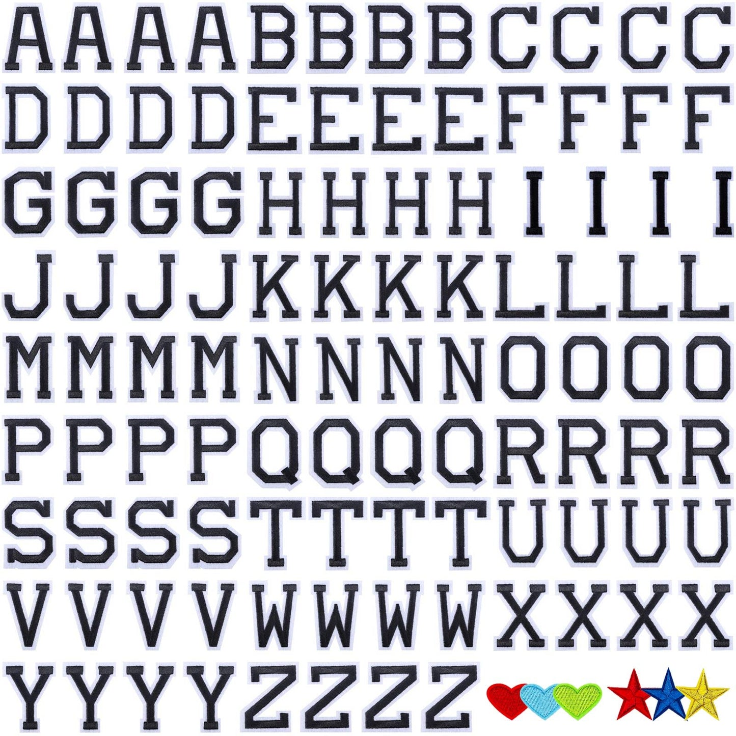 52 Pcs Alphabet Patches A - Z - Iron On Black Letters Veteran Patches