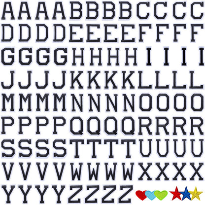 52 Pcs Alphabet Patches A - Z - Iron On Black Letters Veteran Patches