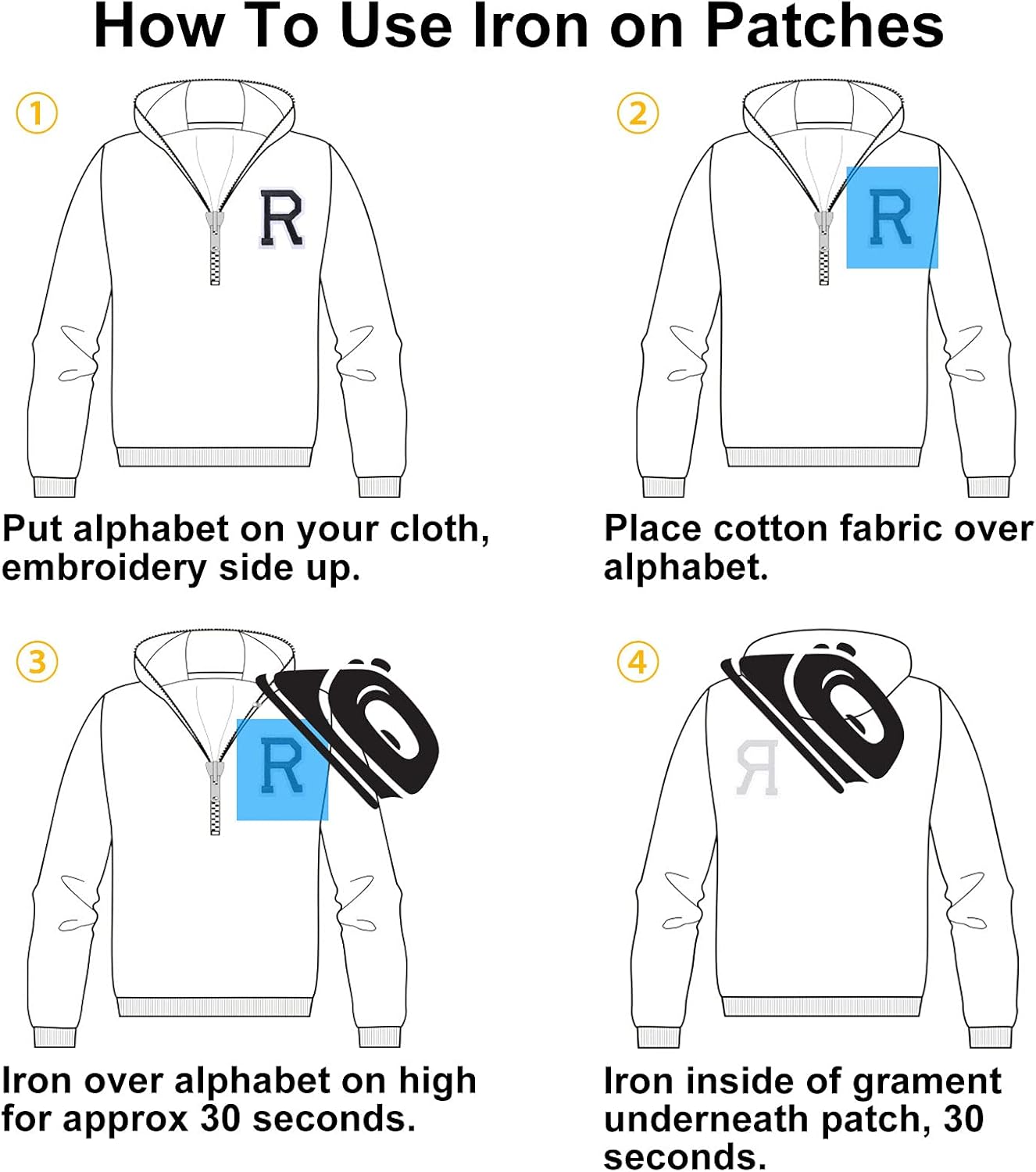 52 Pcs Alphabet Patches A - Z - Iron On Black Letters Veteran Patches