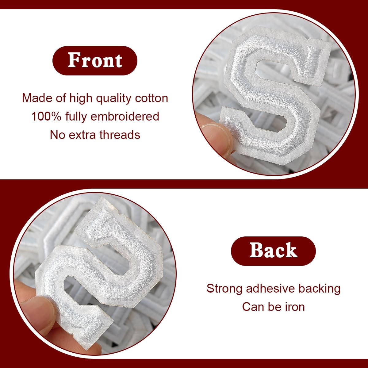 52 Pcs Iron On Letter Patches A - Z - White Embroidered Veteran Patches