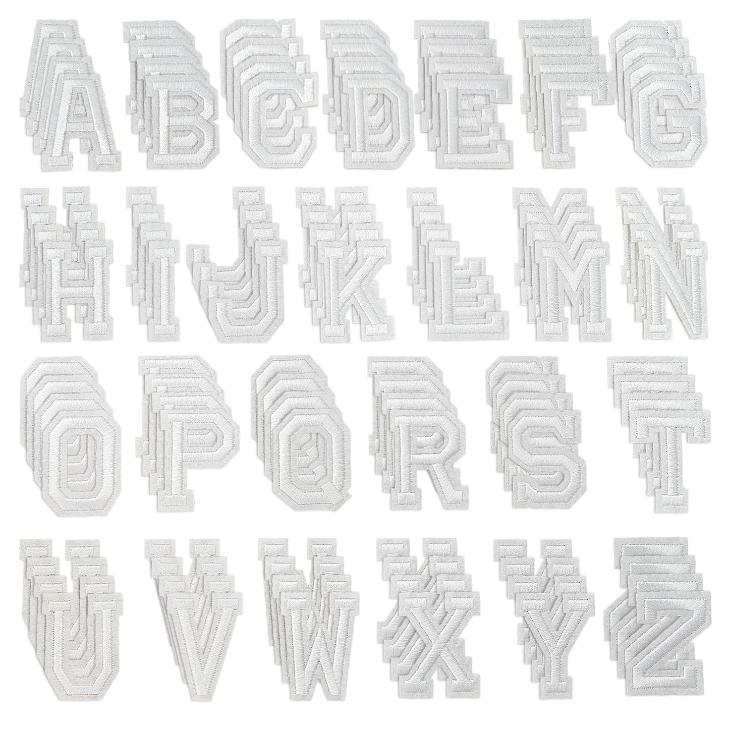 52 Pcs Iron On Letter Patches A - Z - White Embroidered Veteran Patches