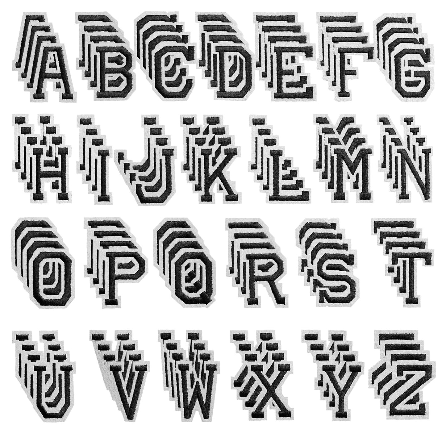 52 Pcs Iron On Letter Patches A - Z - White Embroidered Veteran Patches