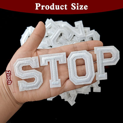 52 Pcs Iron On Letter Patches A - Z - White Embroidered Veteran Patches