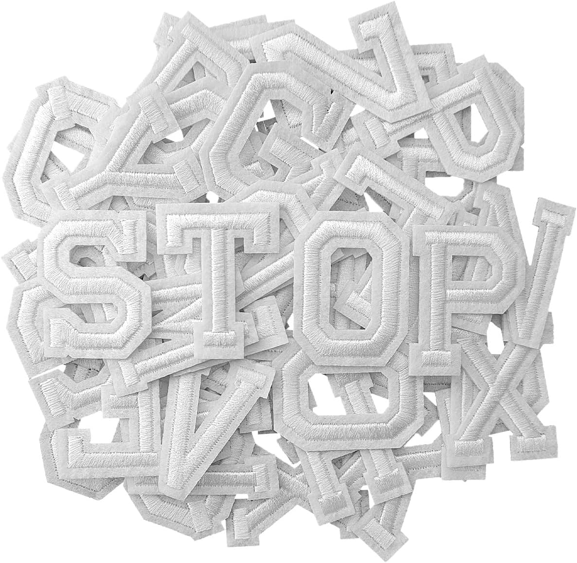 52 Pcs Iron On Letter Patches A - Z - White Embroidered Veteran Patches