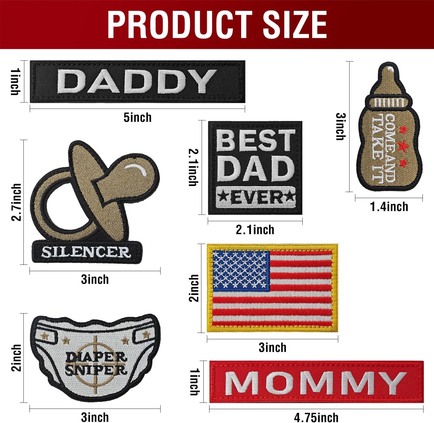 7 Pcs Daddy & Mommy Patches - Hook & Loop Tactical Veteran Patches