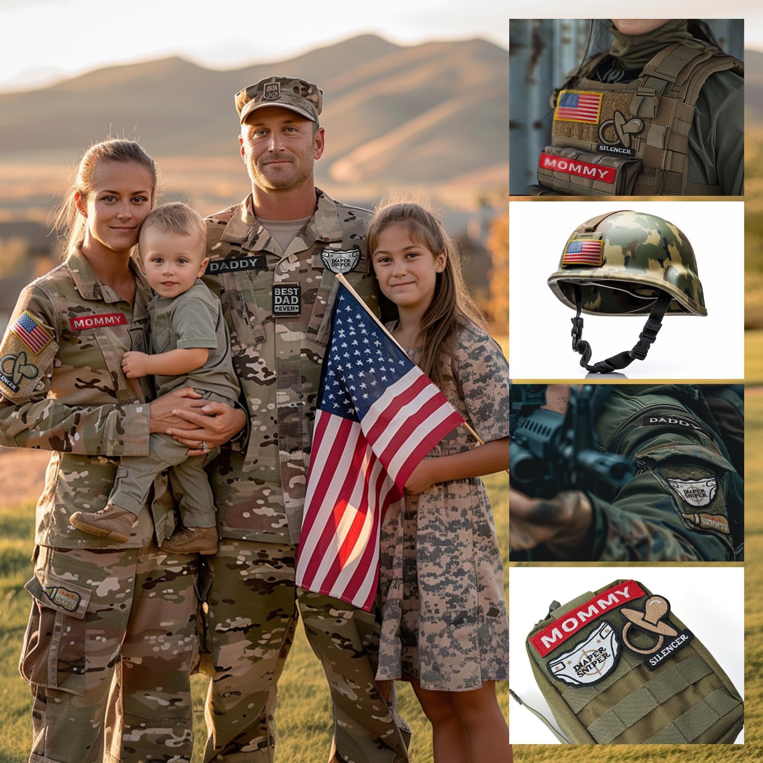 7 Pcs Daddy & Mommy Patches - Hook & Loop Tactical Veteran Patches