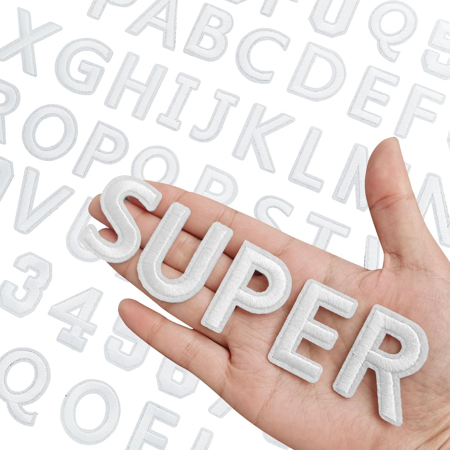 72 Pcs Iron On Letters A - Z & Numbers 0 - 9 - White Veteran Patches