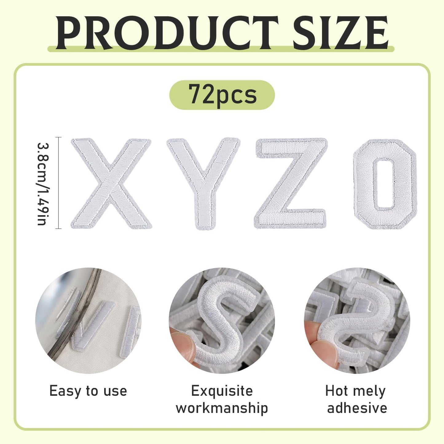 72 Pcs Iron On Letters A - Z & Numbers 0 - 9 - White Veteran Patches