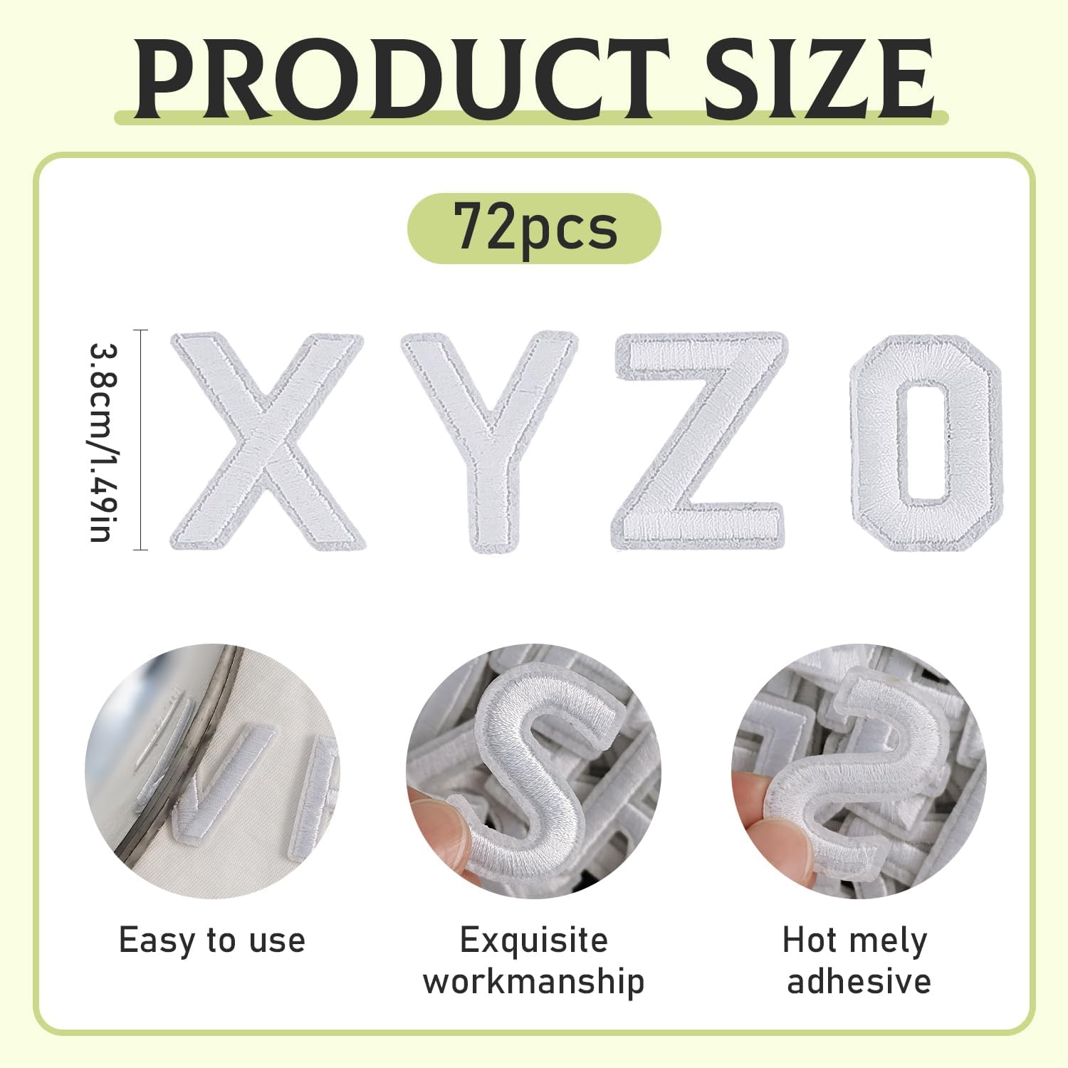 72 Pcs Iron On Letters A - Z & Numbers 0 - 9 - White Veteran Patches